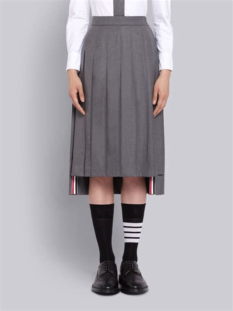 Medium Grey School Uniform Plain Weave Below The Knee Pleated Skirt