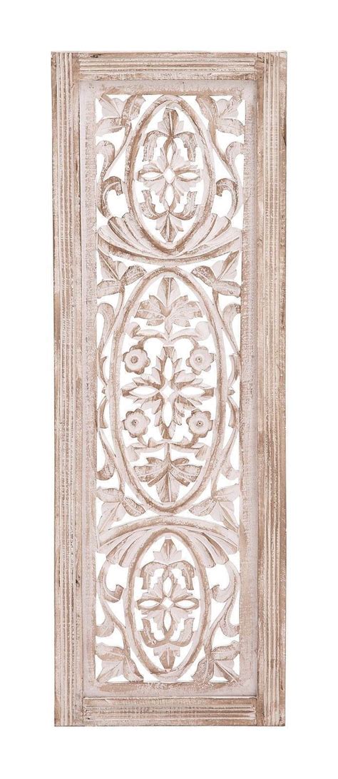 White Washed Carved Wood Wall Art Panel Shabby Country Cottage Chic