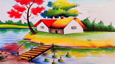 Landscape Scenery Drawing By Color Pencil Color Pencil Drawing For