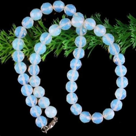 Natural 8mm White Faceted Opal Round Gemstone Beads Necklace 18 Aaa Ebay