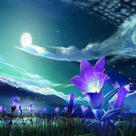 1366x768px 720p Free Download Night Lily Blue Fantasy Flowers