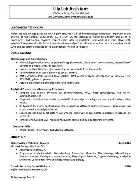 Work activities of a laboratory assistant typically include: Sample Of Laboratory Technician Resumes | RESUMESDESIGN ...