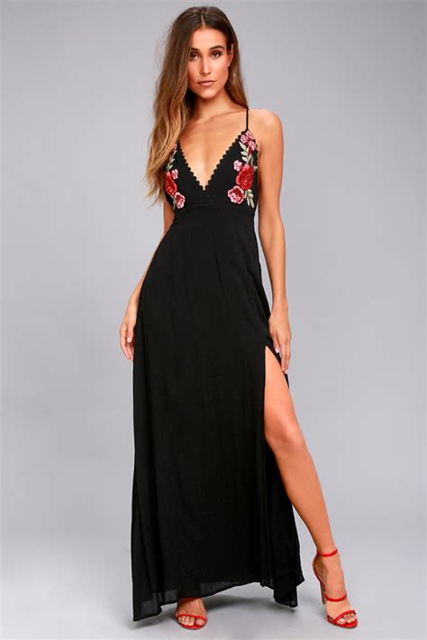 Stunning Black Maxi Dress Embroidered Maxi Dress Floral Embroidery