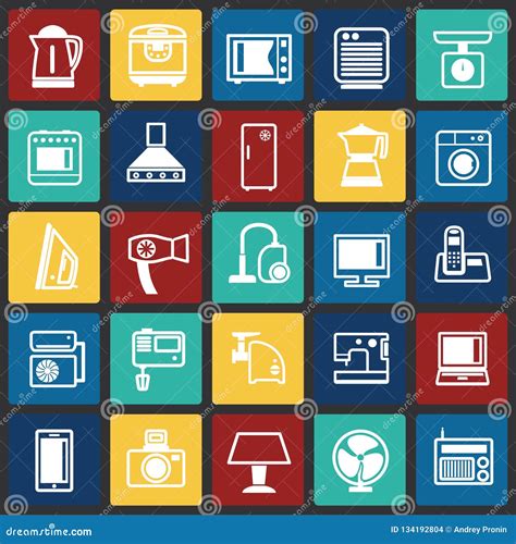 Home Appliance Icons Set On Color Squares Background For Graphic And