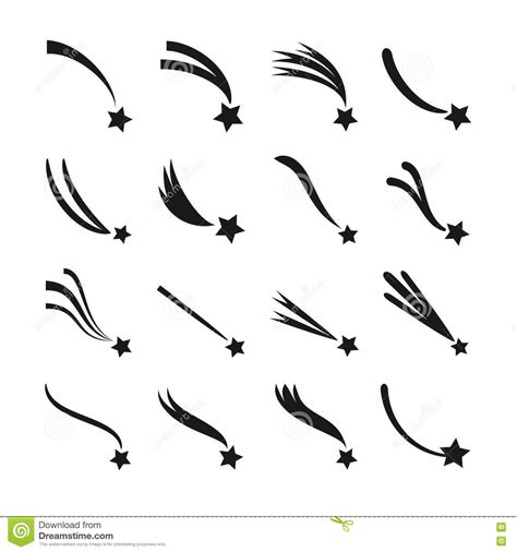 Falling Shooting Stars Meteorites And Comets With Tails Vector Icons