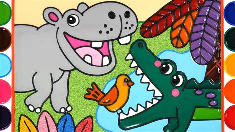 Hippo Crocodile Jelly Coloring And Painting Cara Mewarnai Buaya Kuda