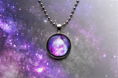 Glass Half Sphere Purple Nebula Space Pendant With Silver Tone Etsy