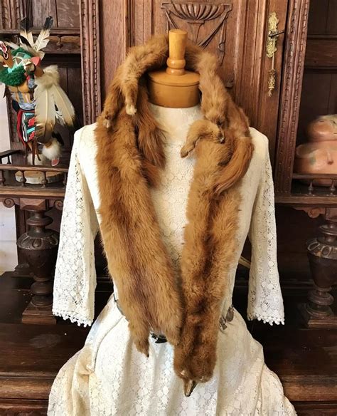vintage mink body fur stole 50 four full bodies taxidermy brown fur shawl scarf wrap collar