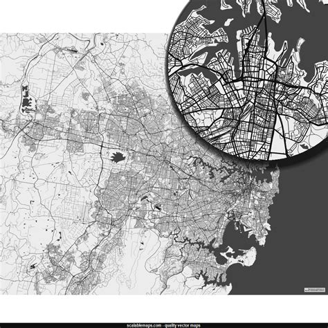 Scalablemaps Vector Map Of Sydney Black And White No Labels Theme