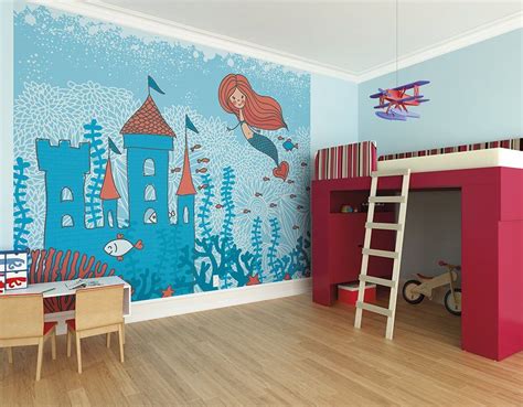 Look at this stuff, isn't it neat? a small wall decorated with glitter wallpaper in a bedroom or bathroom would add. The Little Mermaid Wallpaper Mural Kingdom Under the Sea ...