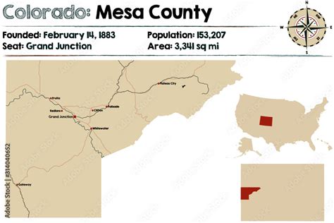 Large And Detailed Map Of Mesa County In Colorado Usa Stock Vector