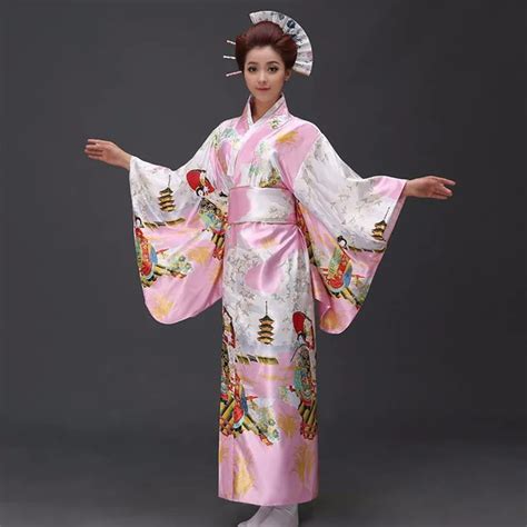 Hot Sell Pink Japanese National Women Kimono Yukata With Obi
