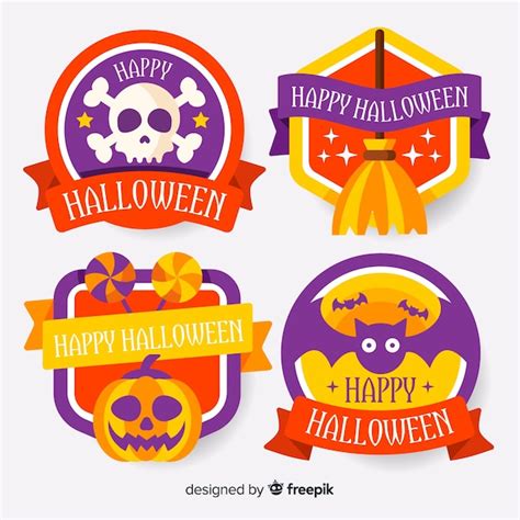 Free Vector Colorful Halloween Badge Collection With Flat Design