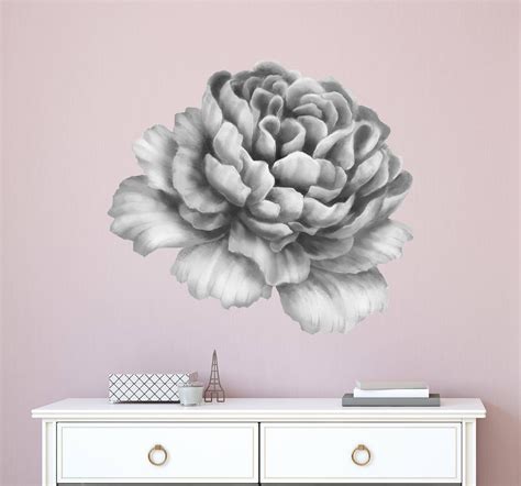 Watercolor Black And White Peony 1 Wall Decal Peony Flowers Etsy