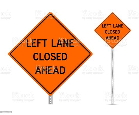 Left Lane Closed Ahead Traffic Sign Vector Stock Illustration