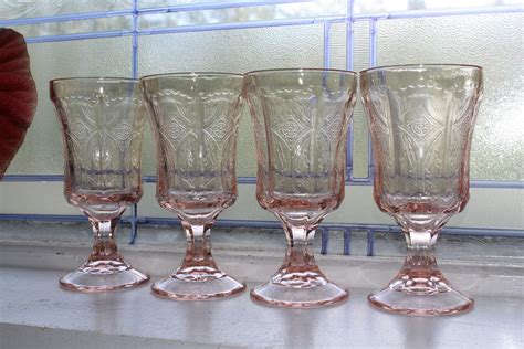 3 Pink Depression Glass Goblets Madrid Recollections Vintage 1970s