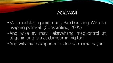 Ang wikang filipino sa politika at batas