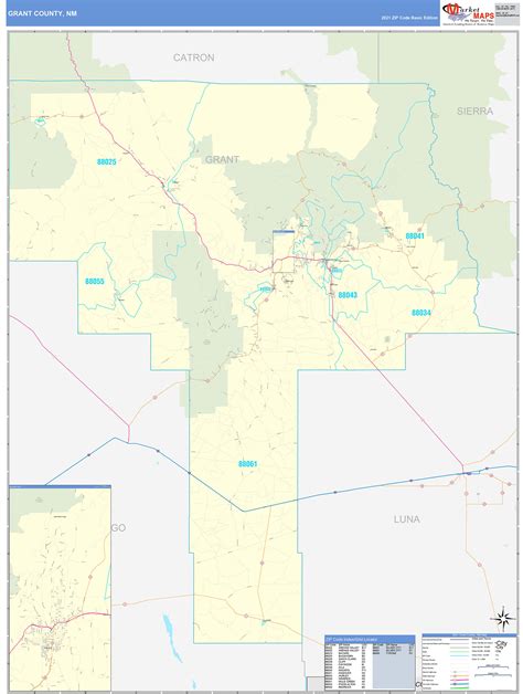 Grant County Nm Zip Code Wall Map Basic Style By Marketmaps Mapsales