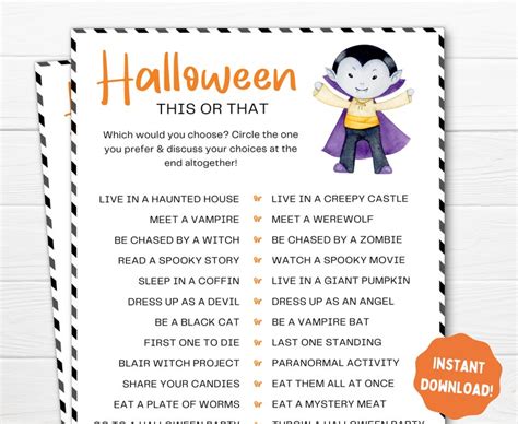 Halloween Would You Rather Printable Game Halloween Party Etsy