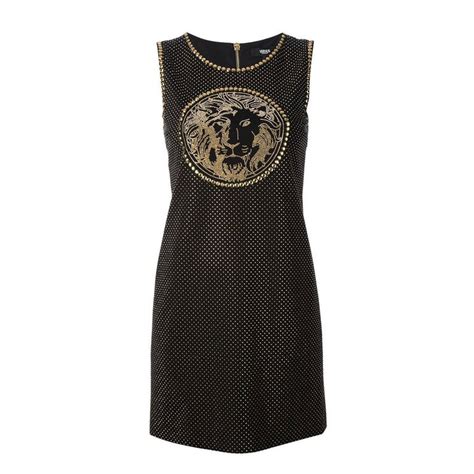 New Versace Versus Black Gold Studded Lionhead Dress For Sale At