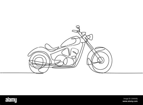 one single line drawing of old retro vintage motorcycle vintage motorbike transportation