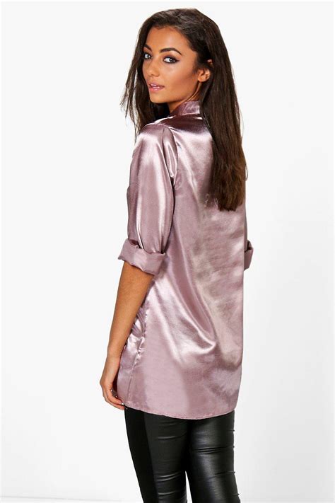 Boohoo Womens Tall Eady Satin Oversized Button Shirt Ebay