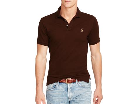 Lyst Ralph Lauren Polo Stretch Mesh Slim Fit Polo Shirt In Brown For Men