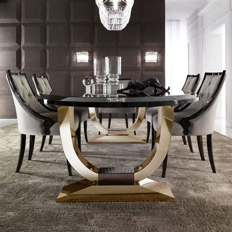 Italian Black Lacquered Gold Oval Dining Set Luxury Dining Room