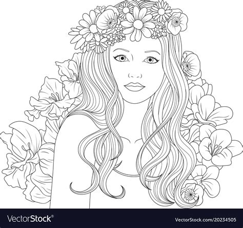 Pretty Girl With Flowers Coloring Page Recolor App Coloring Pages