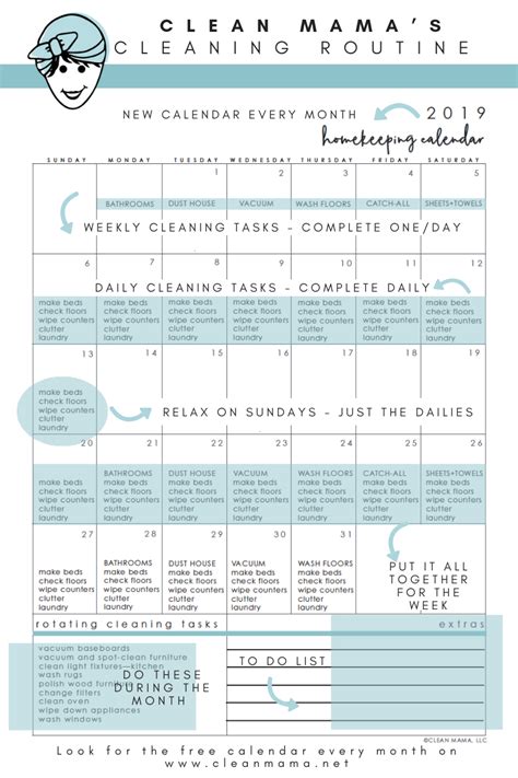 Free August 2019 Homekeeping Calendar Clean Mama