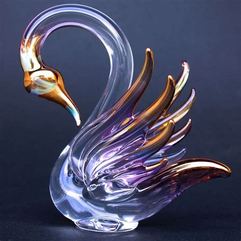Swan Figurine Hand Blown Glass Gold Crystal Sculpture Ebay Hand Blown Glass Art Glass