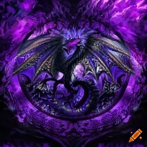 Image Of A Majestic Black Dragon With Purple Patterns On Its Wings