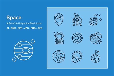 Space Line Black Icon Set Graphic By Jm Graphics · Creative Fabrica