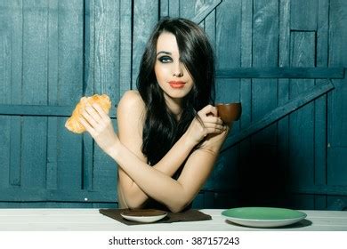 Sensual Attractive Topless Woman Long Brunette Stock Photo