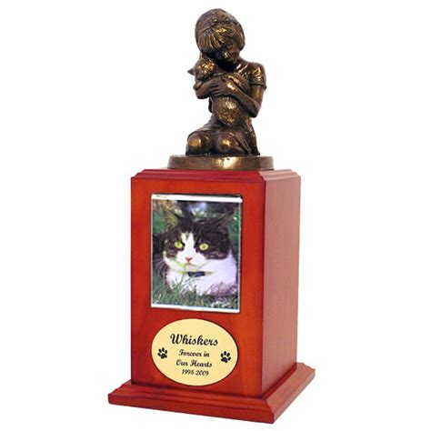 Cat cremation urns provide a way for you to memorialize your departed pet. "Always My Kitty" Cat Cremation Urn with Photo Holder- Cherry