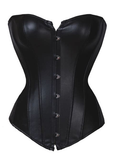 Moonight Sexy Black Overbust Bonded Faux Leather Corset Top Basque Waist Corsets And Bustiers