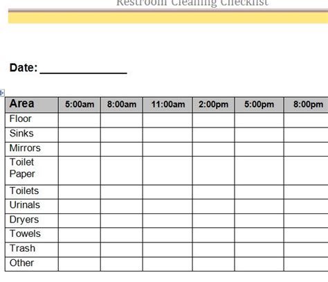 Free Bathroom Cleaning Log Template PRINTABLE TEMPLATES