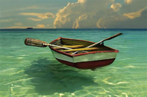 Boat In Clear Water Painting By David Van Hulst Fine Art America