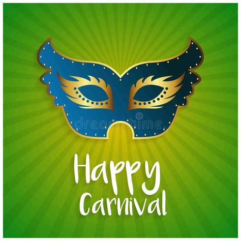 Happy Brazilian Carnival Day Blue Color Carnival Mask With Gold Stock