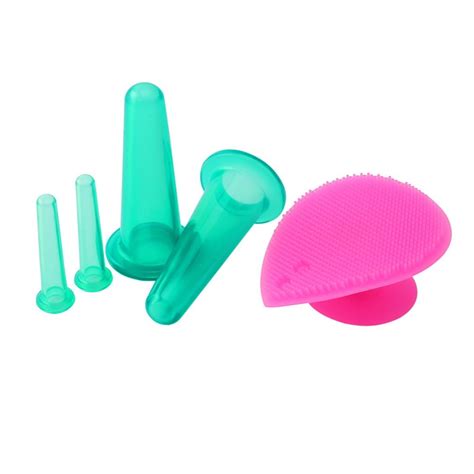 5pcs Silicone Face Eye Cupping Jar Set Facial Lifting Massage Cups With Cleansing Brush Facial