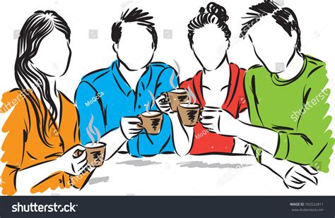 Friends Drinking Coffee Together Vector Illustration Stock Vector