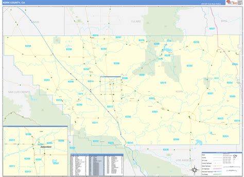 Kern County Ca Zip Code Wall Map Basic Style By Marketmaps Mapsales