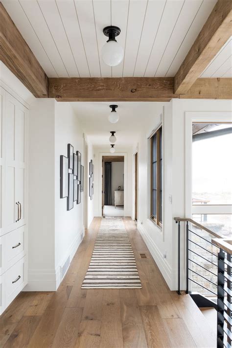 White And Light Wood Entryway Hallway Gray And White Stripe Runner