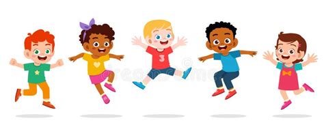 Happy Cute Kids Boy Girl Jump Stock Illustrations 2565 Happy Cute