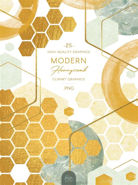 Watercolor And Gold Honeycomb Clip Art Geometric Hex Shapes Etsy Clip