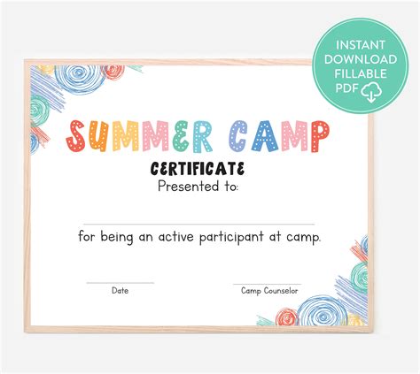 Summer Camp Certificate Editable Certificate Instant Download Etsy