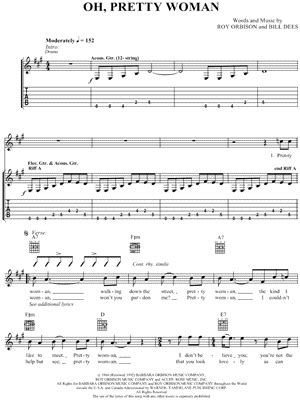 Roy Orbison Oh Pretty Woman Guitar Tab In A Major Download Print Guitar Tabs Roy