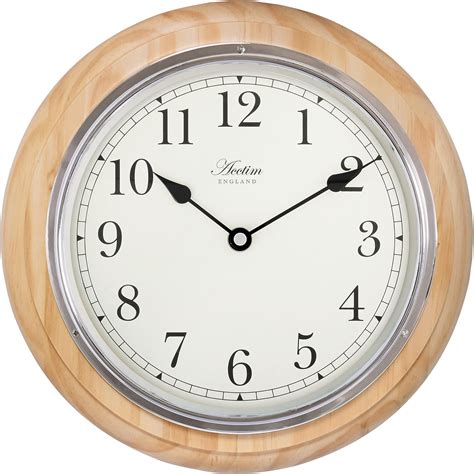 Acctim Round Wooden Pine Quartz Battery Wall Clock With Clear Full