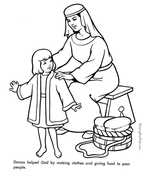 Download all 52 coloring pages. Dorcas - Bible page to print and color This goes well with ...