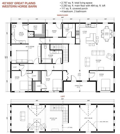 7000 to 8000 sq ft. 40x60 floor plan pre-designed great plains western horse ...